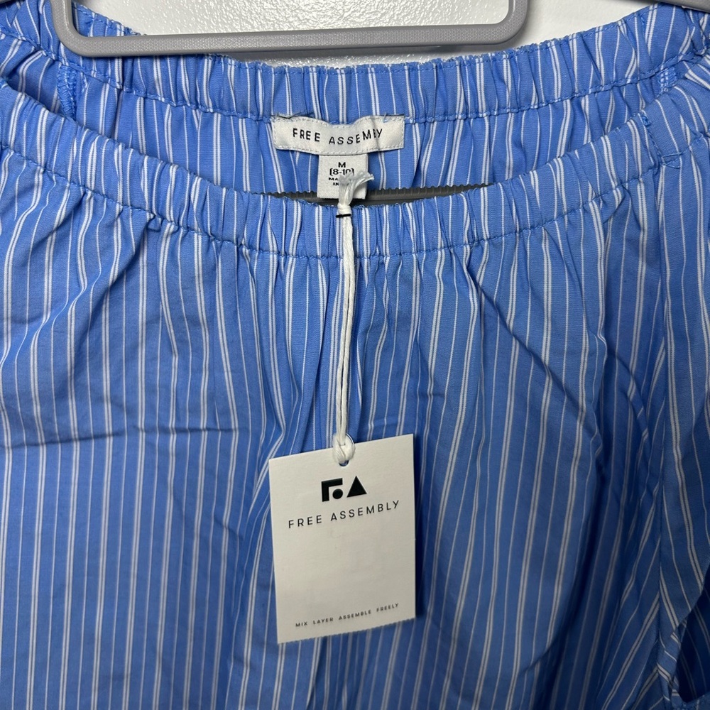 Free Assembly Blue Striped Women's Top with Ties on Sleeve - Picture 4 of 5